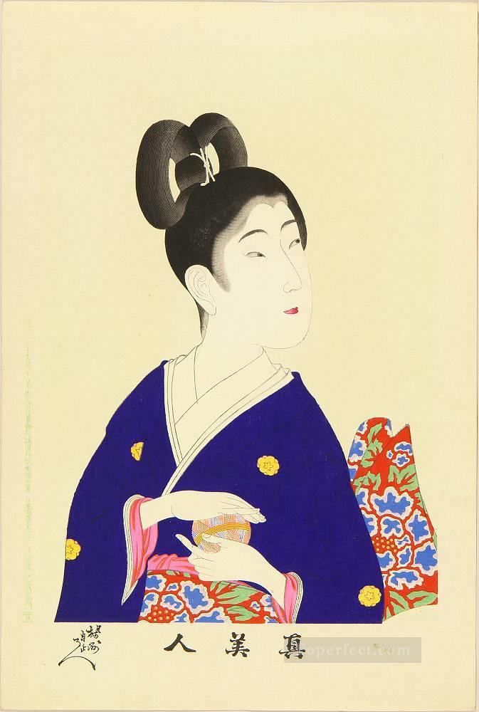 a beauty holding a ball 1897 Toyohara Chikanobu bijin okubi e Oil Paintings